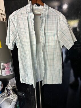 Columbia Short-Sleeve Plaid Button-Down Shirt - Light Blue & White